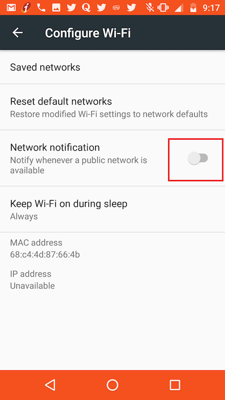 Android: Public Wi-Fi Network Notification