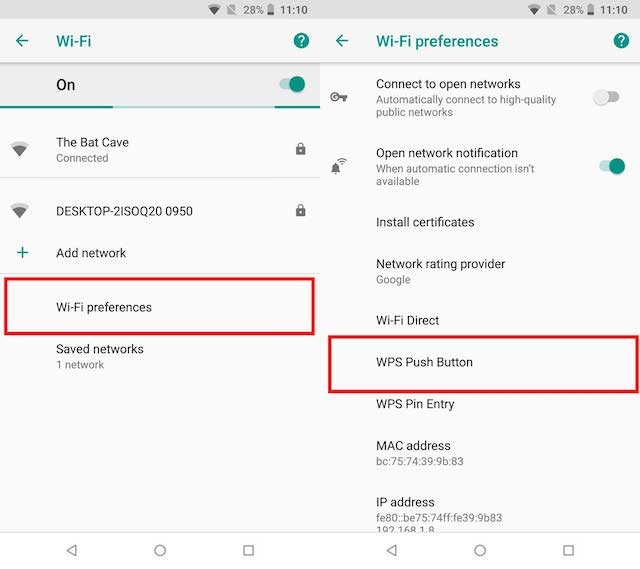 Android: WPS (Wi-Fi Protected Setup)