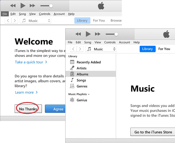Start iTunes for Windows First Time