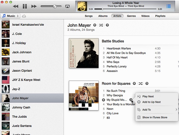 iTunes > Music > Artists - Screenshot