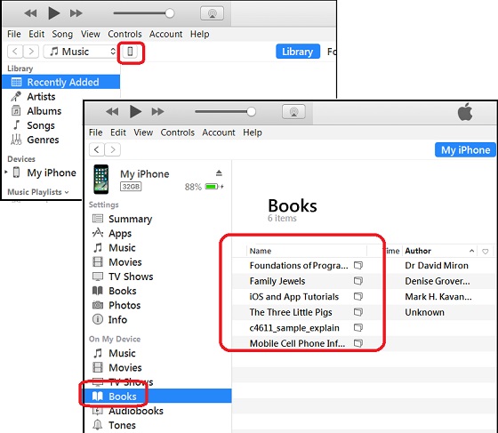View iPhone Books Library from iTunes