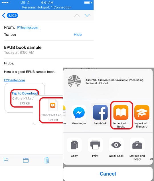 Save EPUB Books from Email to iBooks