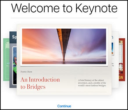 Apple iCloud Keynote Welcome Screen