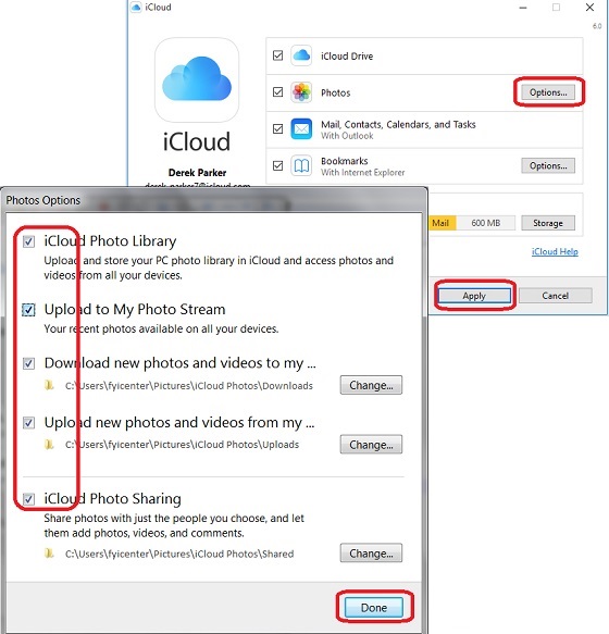 Change Photos Options in iCloud for Windows