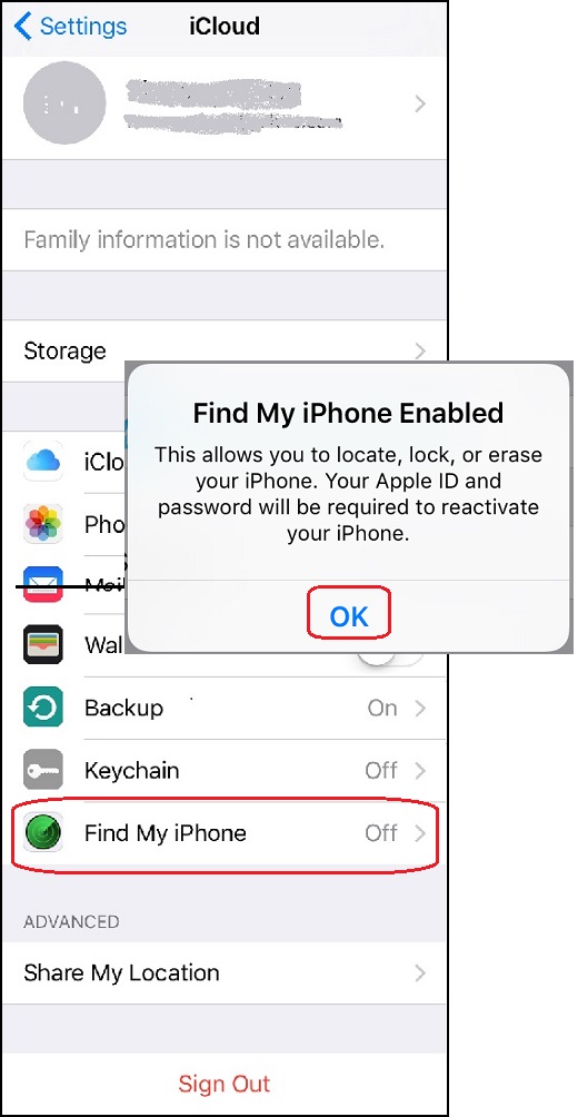 Setup iCloud Find My iPhone Service from iPhone