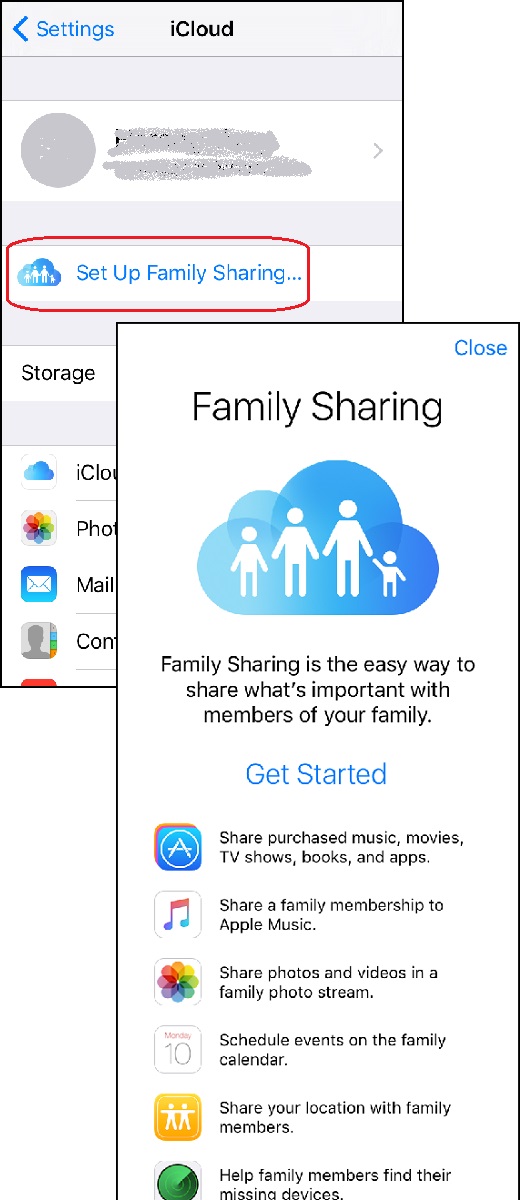 Setup iCloud Family Sharing on iPhone
