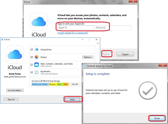 Starting and Setting up iCloud for Windows