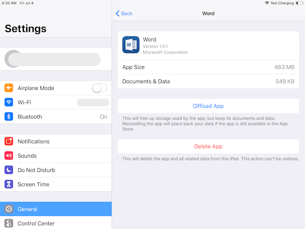 Delete Apps in Settings > General > Storage