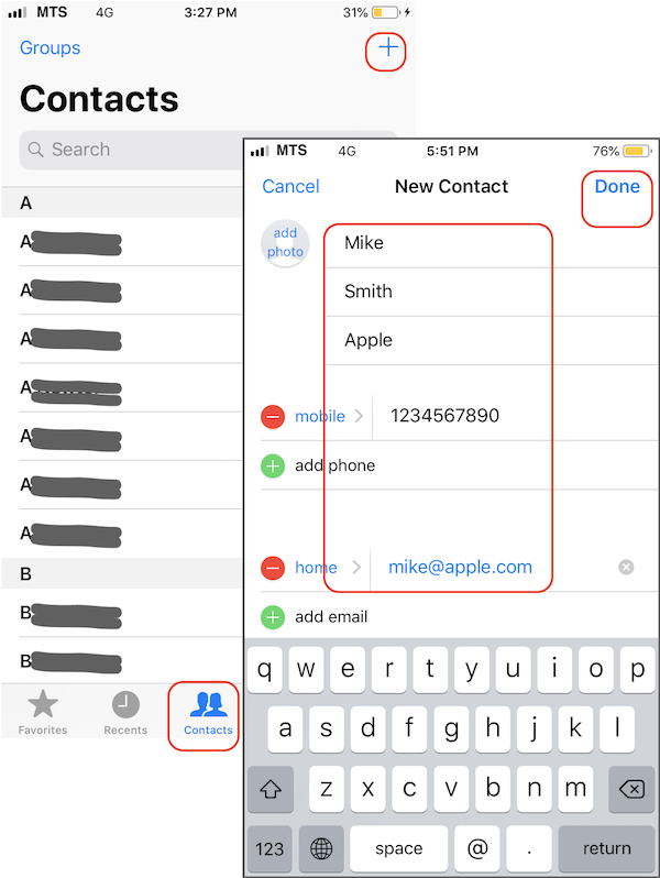 Add New Contact in Phone App on iPhone