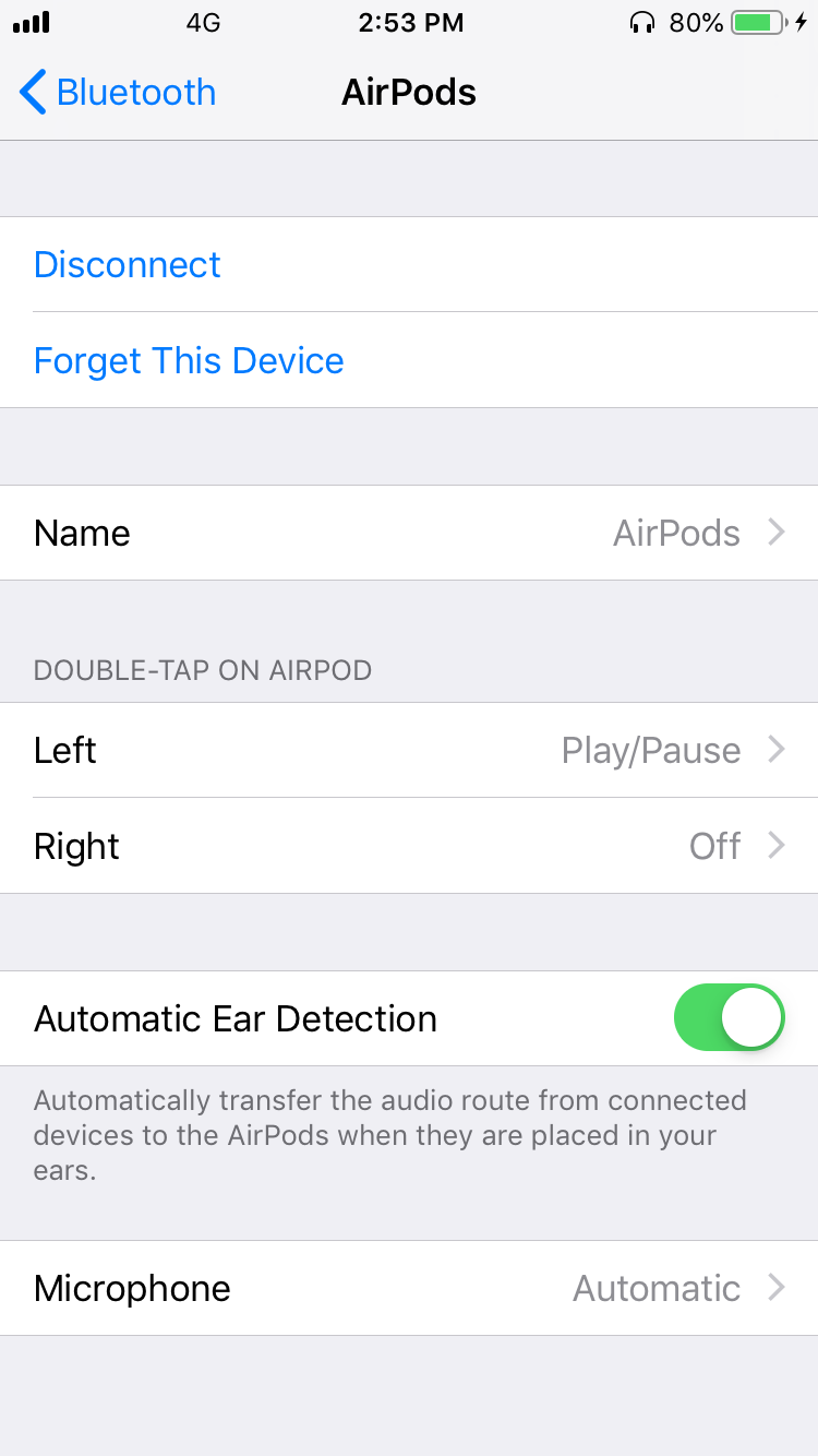 Apple AirPods Settings on iPhone