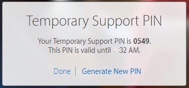 Example Apple Temporary Support PIN