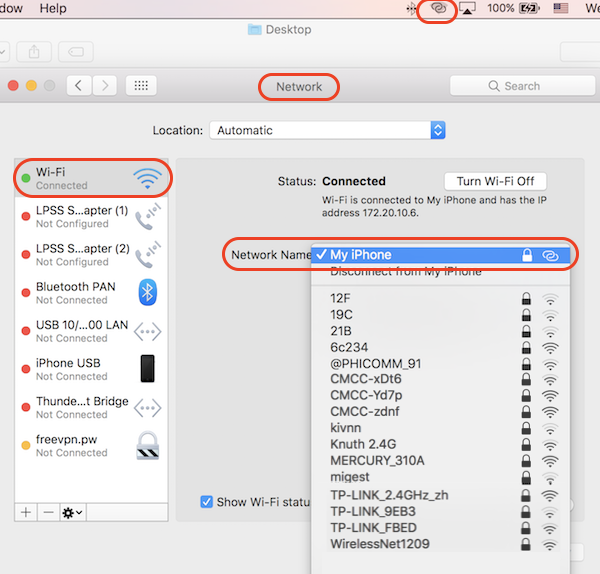 Connect to Personal Hotspot with Wi-Fi from macOS