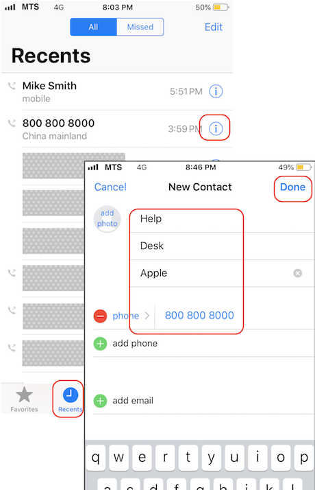 Create Contact from Phone Call History on iPhone