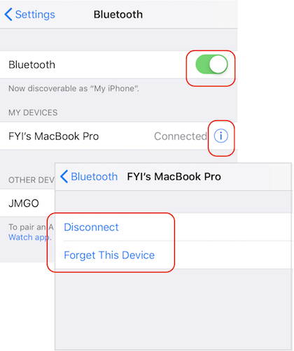 Disconnect Bluetooth Device from iPhone