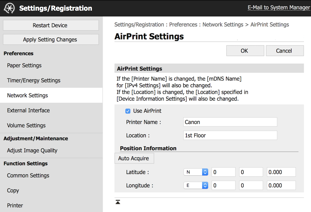 Enable AirPrint on Canon Printer
