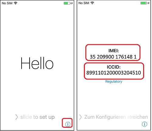 IMEI and ICCID Info on iPhone Hello Screen