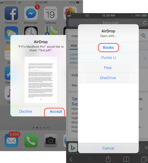 Receive AirDrop PDF Files on iPhone