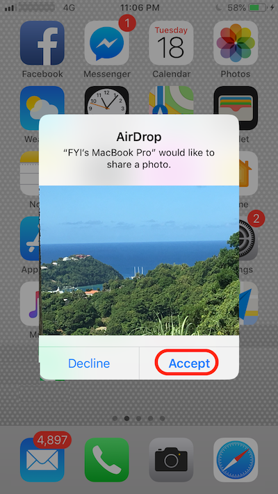 Receive AirDrop Photo/Video on iPhone