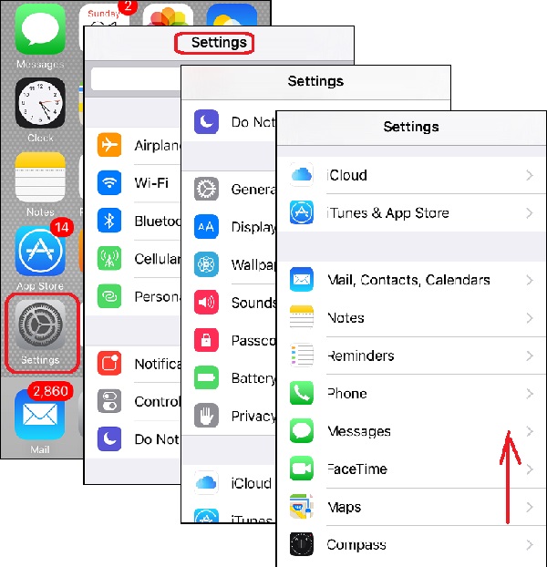 Top Level Setting Options on iPhone