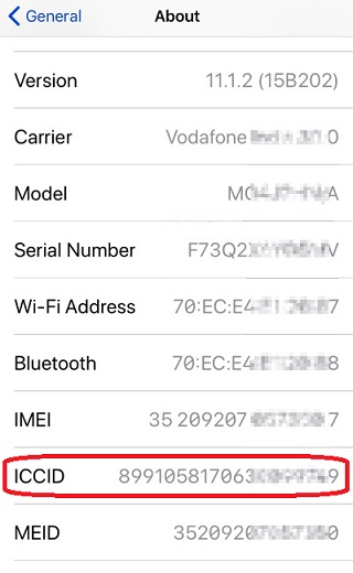 ICCID Number on iPhone