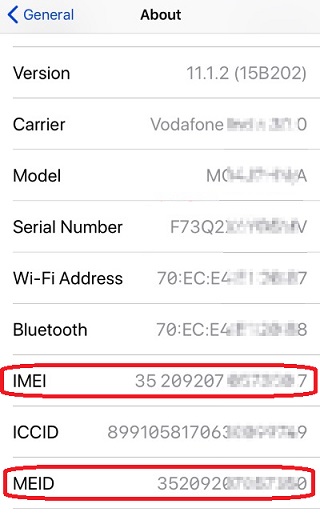 IMEI/MEID on iPhone