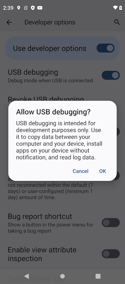 USB Debugging Connection for Motorola Phone