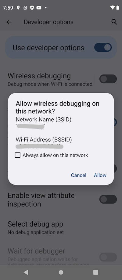 Wireless Debugging Connection for Motorola Phone