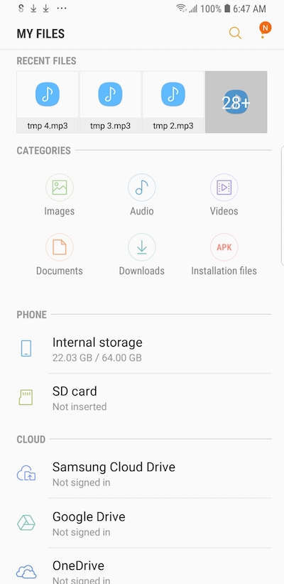 'My Files' - File Manager on Samsung Phone
