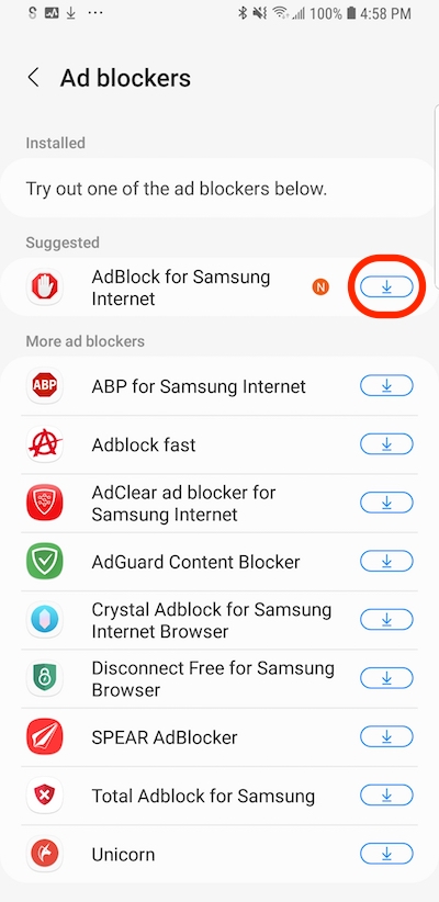 'Samsung Internet Browser' - Block Ads