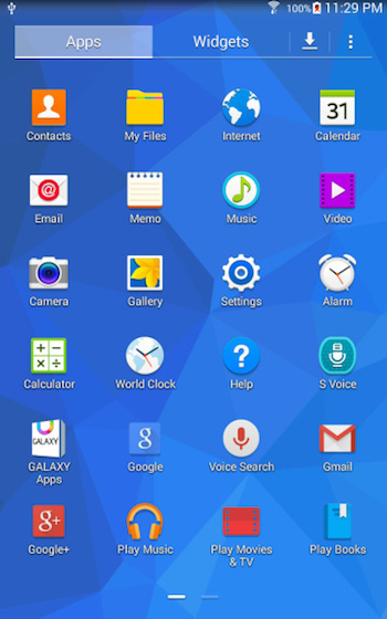 Apps Screen on Samsung Galaxy Tablet