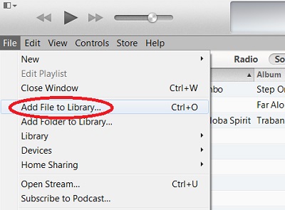 iTunes Add File to Library Menu