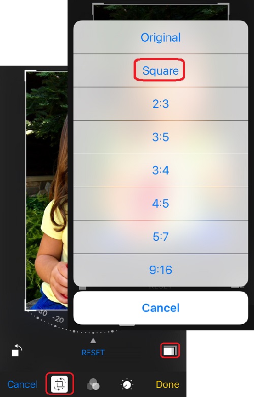 Changing Photo Aspect Ratio with iPhone Photos App