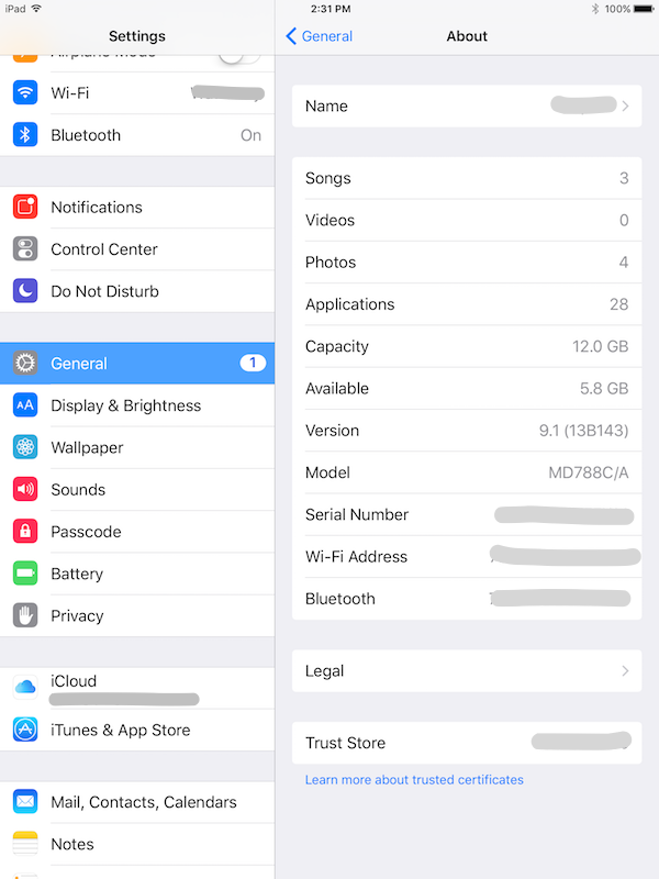 iPad - Settings > General > About > (iOS) Version